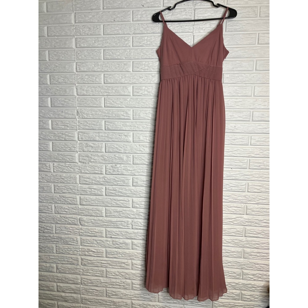 ModCloth Maxi Dress Womens Medium Pink Excellent Pleated Chiffon V-Neck Formal